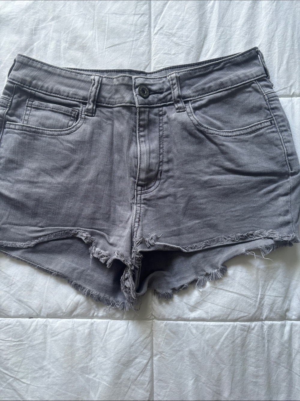 Bullhead Gray Frayed Hem Denim Shorts